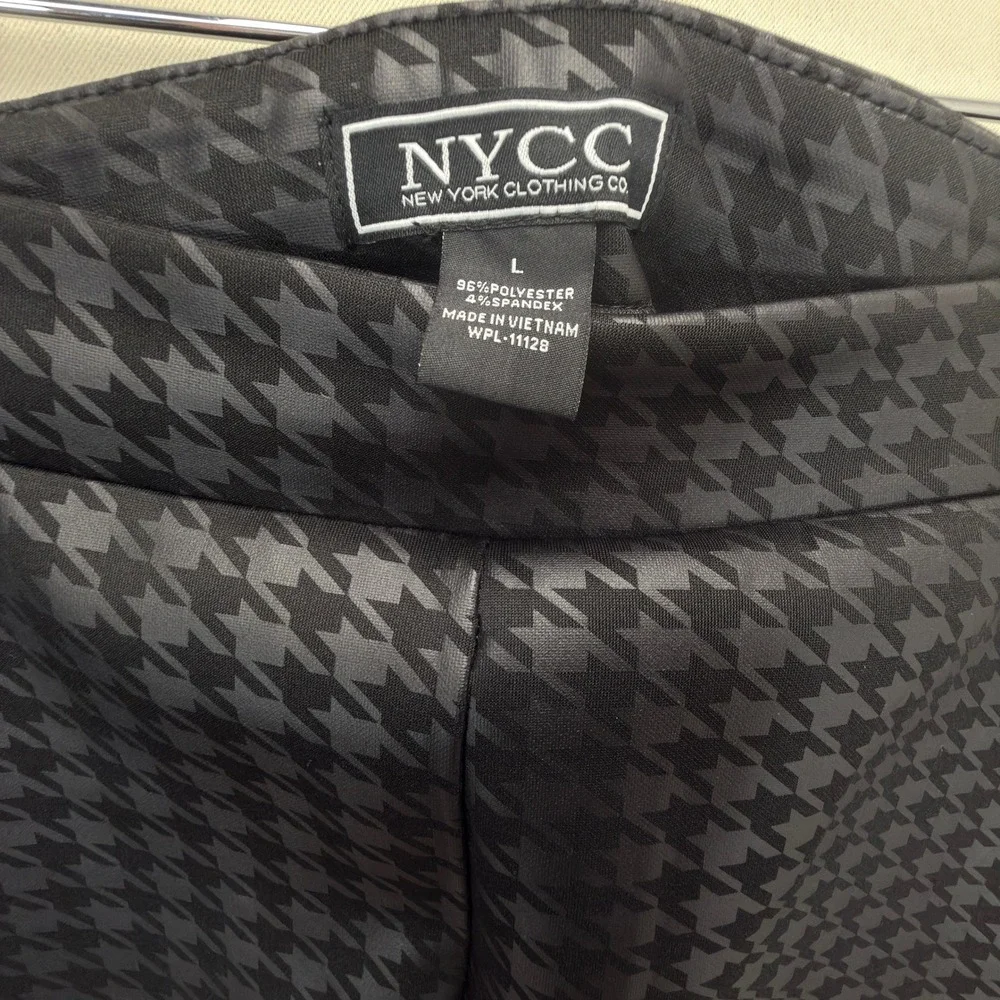 NYCC Leggings Womens Large Houndstooth Black Slim Stretch Pants Modern